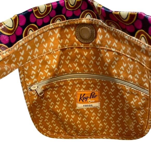 Fossil VTG. Key-Per Coated Tote Purse Beach Bag Multi-Colorful - Picture 6 of 10